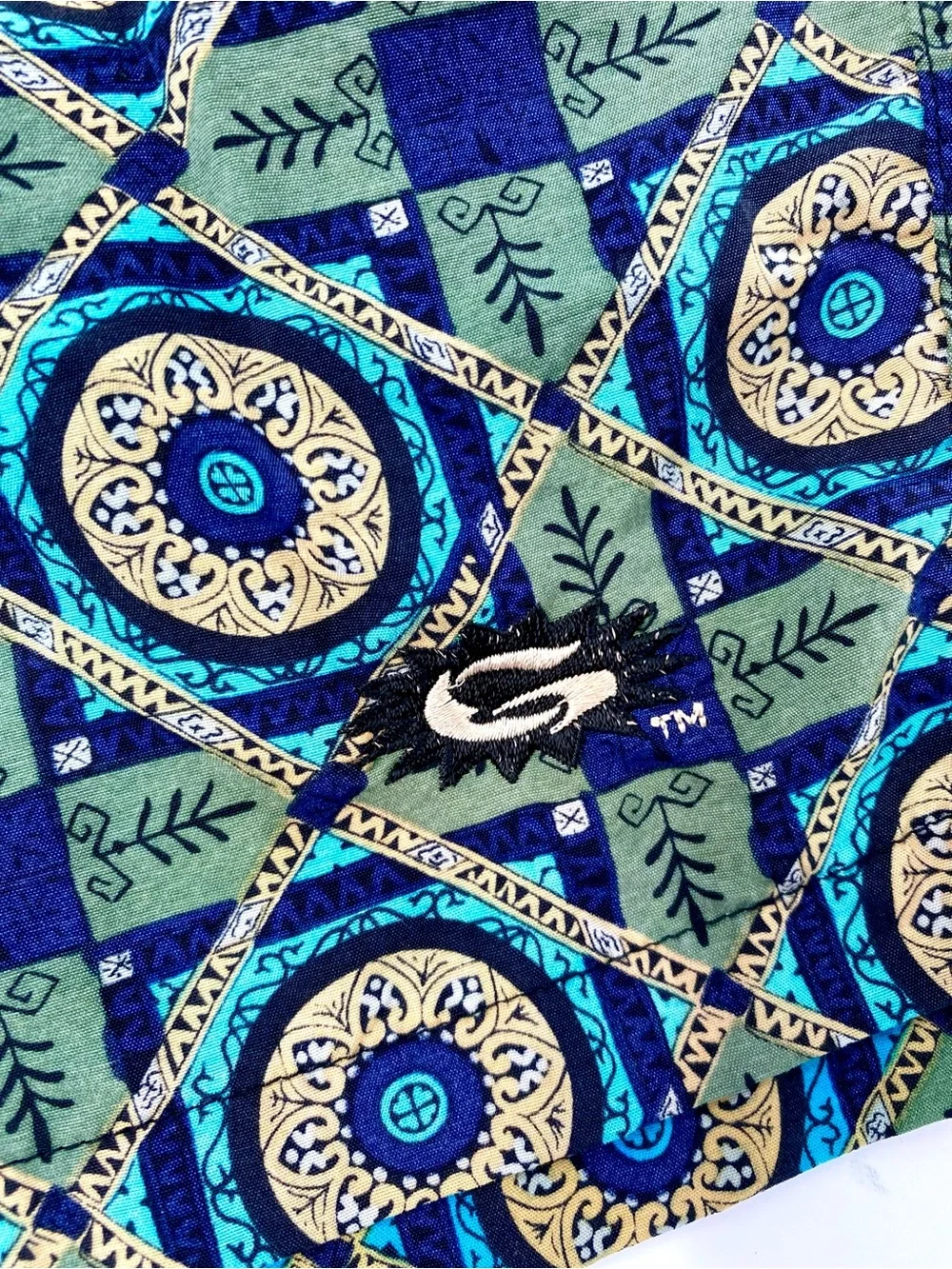 VTG 80’s Men’s Gotcha Blue/Green Medallion Psychedelic Print Swim Trunks | XL